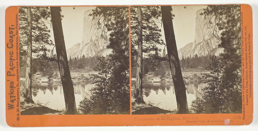 Tutocanula, or El Capitan, 3600 ft., Yosemite Valley, Mariposa County, Cal., No. 1118 from the series "Watkins' Pacific…