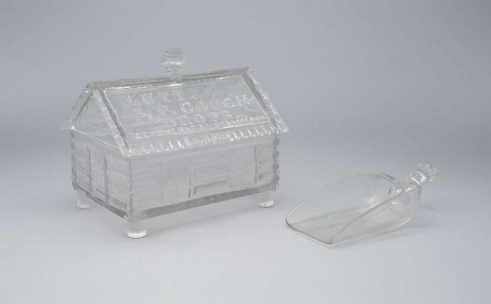 "Log Cabin" pattern covered candy dish by Central Glass Company (Manufacturer)