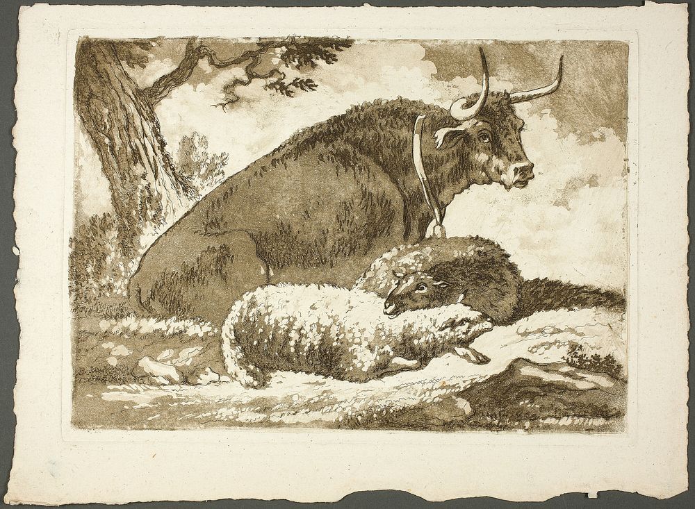 A Bull and Two Sheep by Pierre Lelu