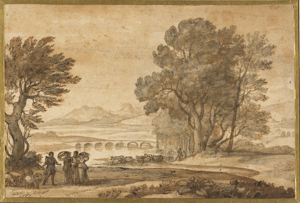A Wooded River Landscape with Jacob, Laban, and His Daughters by Claude Lorrain