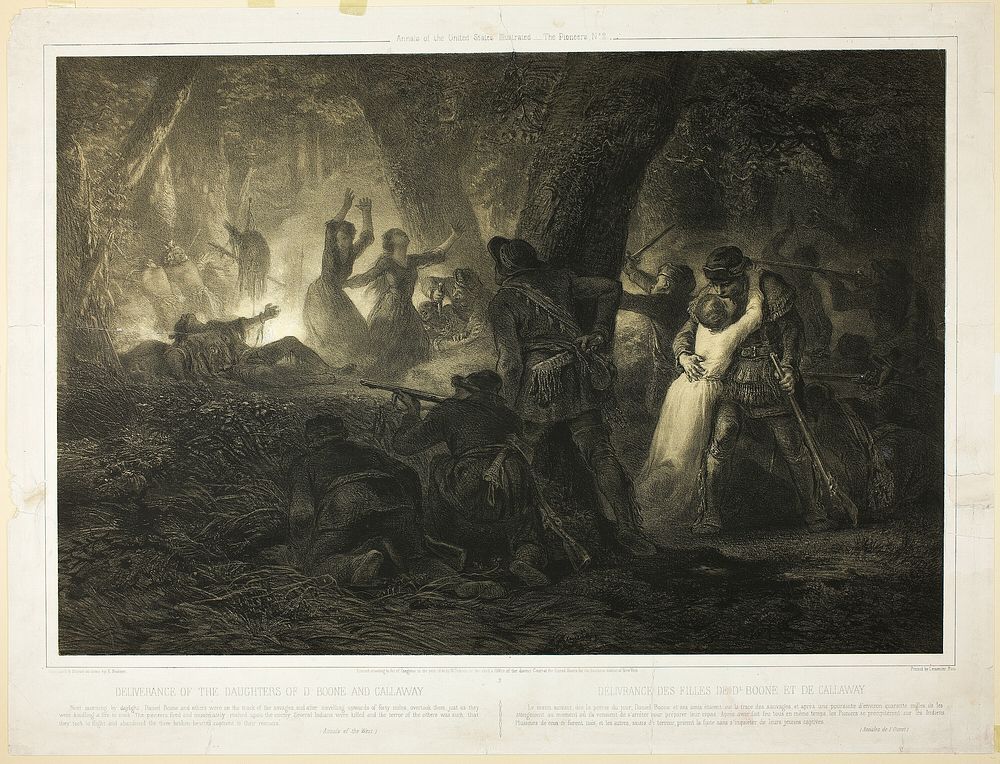 Deliverance of the Daughters of Daniel Boone and Callaway, plate two from Histoire des Premiere Colons d'Amerique by Karl…