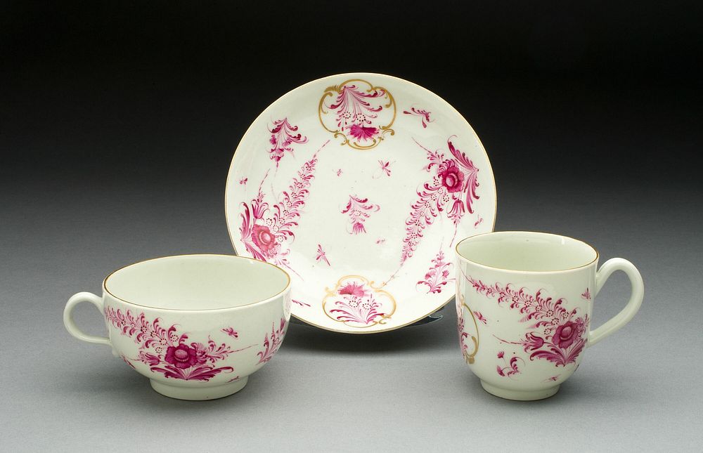 Teacup, Coffee Cup, and Saucer by Worcester Porcelain Factory (Manufacturer)