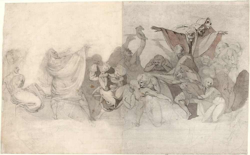 Triumph of Death: Three Skeletons Invading a Bacchanal Orchestrated by a Magician or an Evil Demon by Henry Fuseli