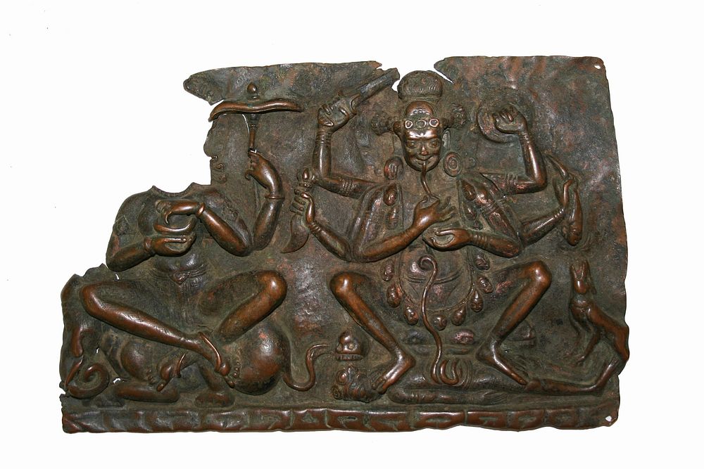 Fragment of a Plaque with Seated Mother Goddesses Indrani and Chamunda