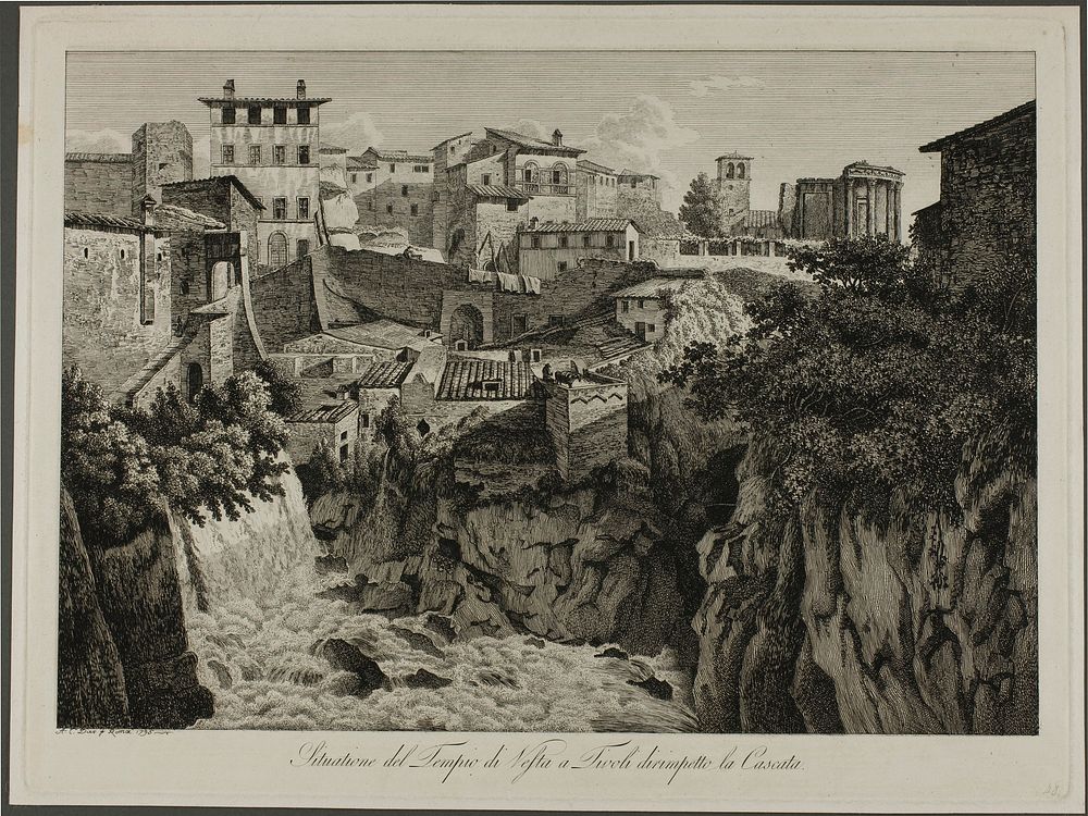 Scene of the Temple of Vesta at Tivoli Facing the Cascades by Albert Christoph Dies