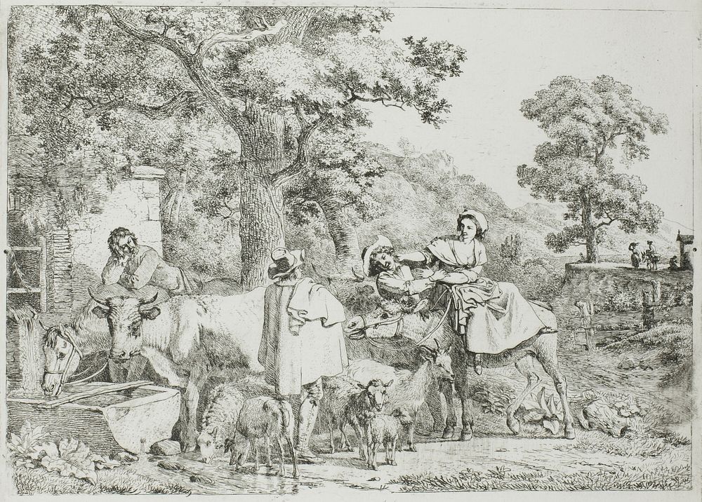 Cow and Horse at the Trough by Jean Louis de Marne