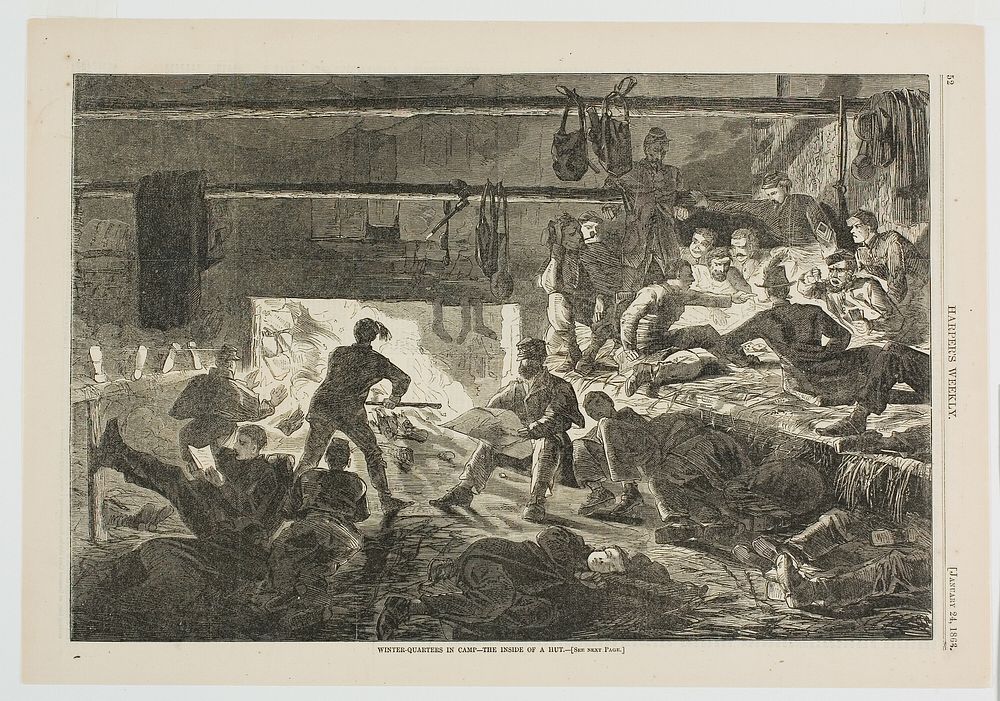 Winter-Quarters in Camp—The Inside of a Hut by Winslow Homer