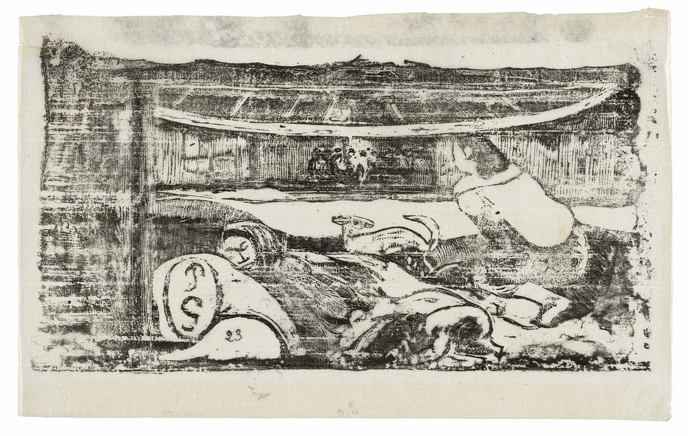 Interior of a Tahitian Hut, from the Suite of Late Wood-Block Prints by Paul Gauguin