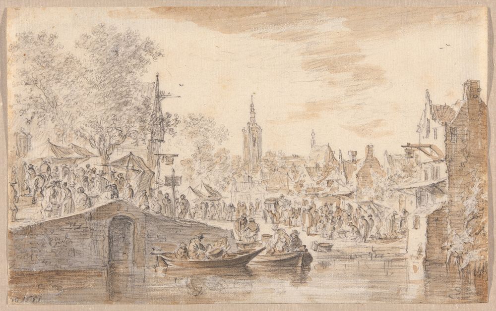 Market near a Canal by Jan van Goyen