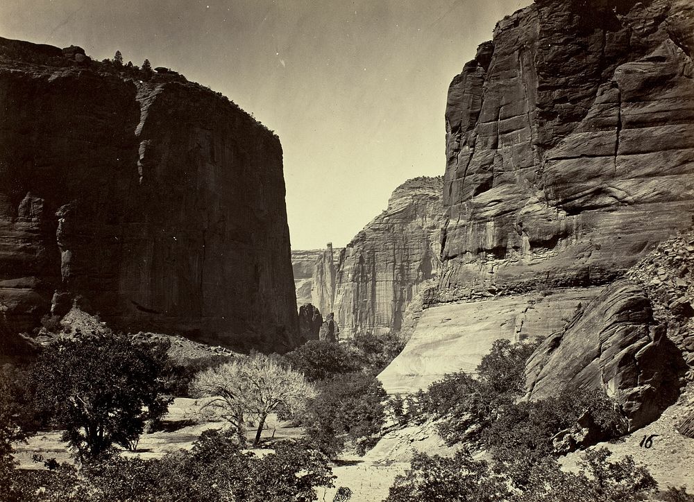 Head of Cañon de Chelle, Looking Down. Walls about 1200 feet in height by Timothy O'Sullivan