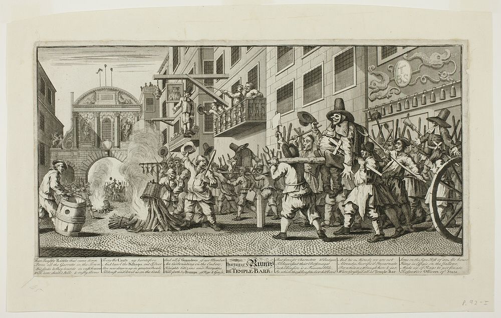 Burning the Rumps at Temple Bar, plate eleven from Hudibras by William Hogarth