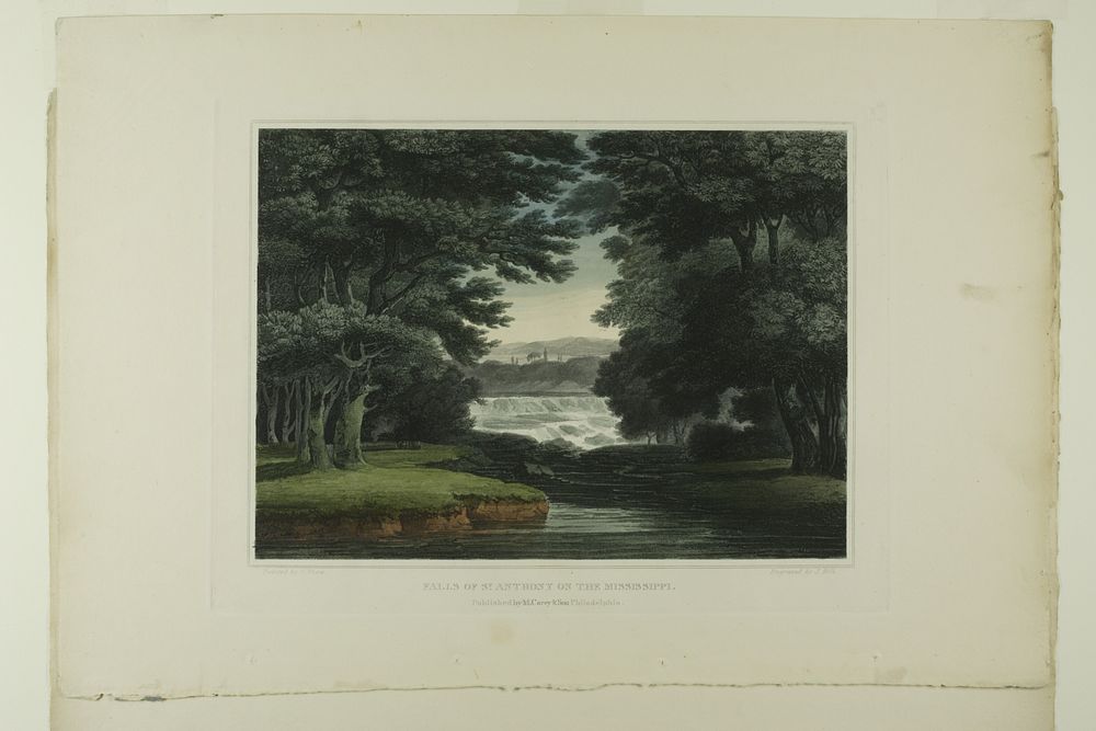 Falls of St. Anthony on the Mississippi, plate seven of the first number of Picturesque Views of American Scenery by John…