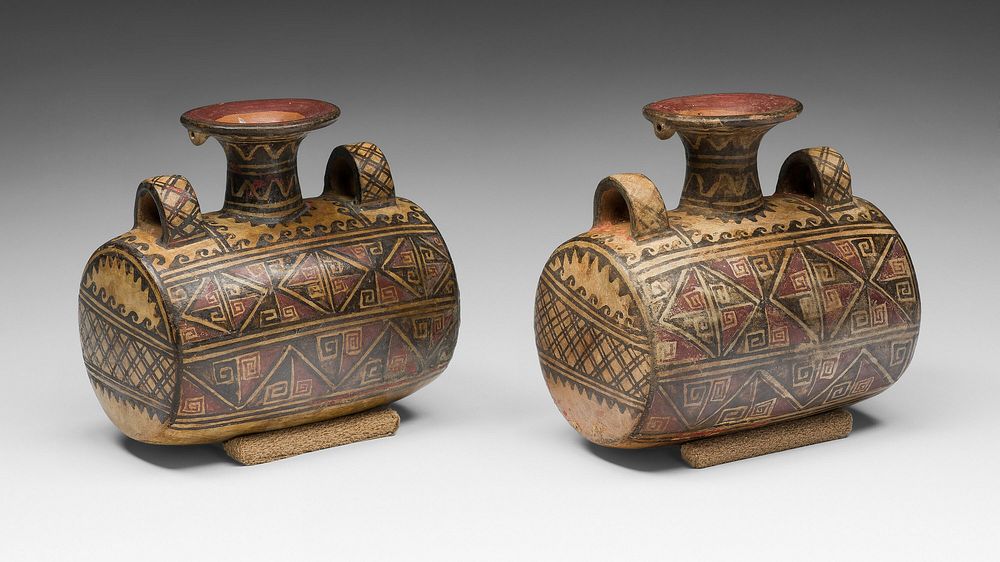 Drum-Shaped Vessels with Textile Motif by Inca