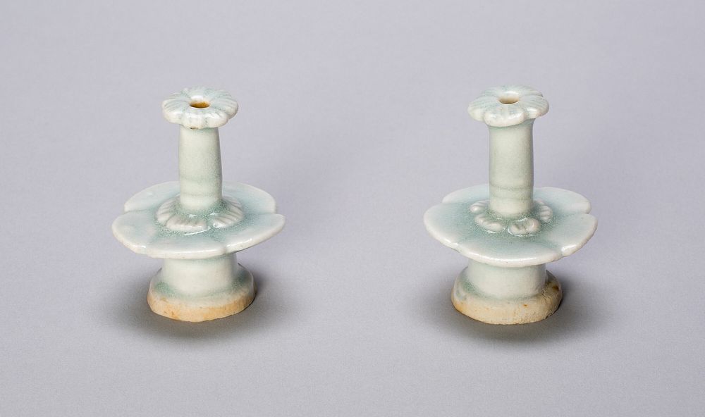 Pair of Miniature Candlestands with Petal-lobed Nozzles