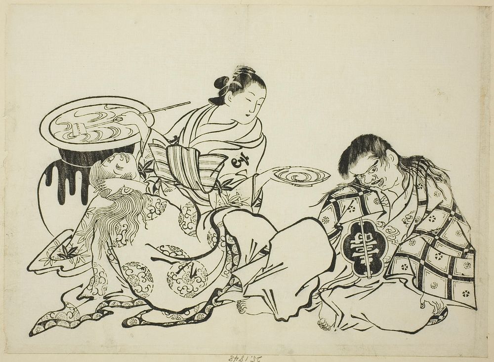 Courtesan Plying Shojo with Sake, no. 4 from a series of 12 prints by Okumura Masanobu