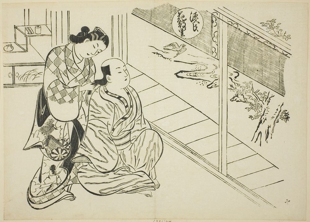 The Hanachirusato Chapter from "The Tale of Genji" (Genji Hanachirusato), from a series of Genji parodies by Okumura Masanobu
