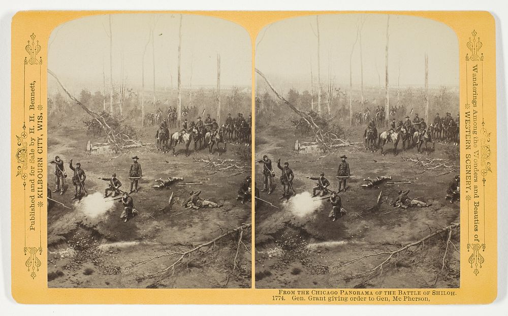 Gen. Grant giving order to Gen. McPherson, from the series "The Chicago Panorama of the Battle of Shiloh" by Henry Hamilton…