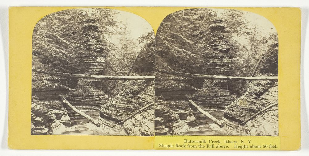 Buttermilk Creek, Ithaca, N.Y. Steeple Rock from the Fall above. Height about 50 feet by J.C. Burritt