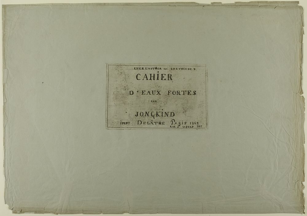 Cover page, from Cahier de six eaux-fortes, vues de Hollande by Johan Barthold Jongkind
