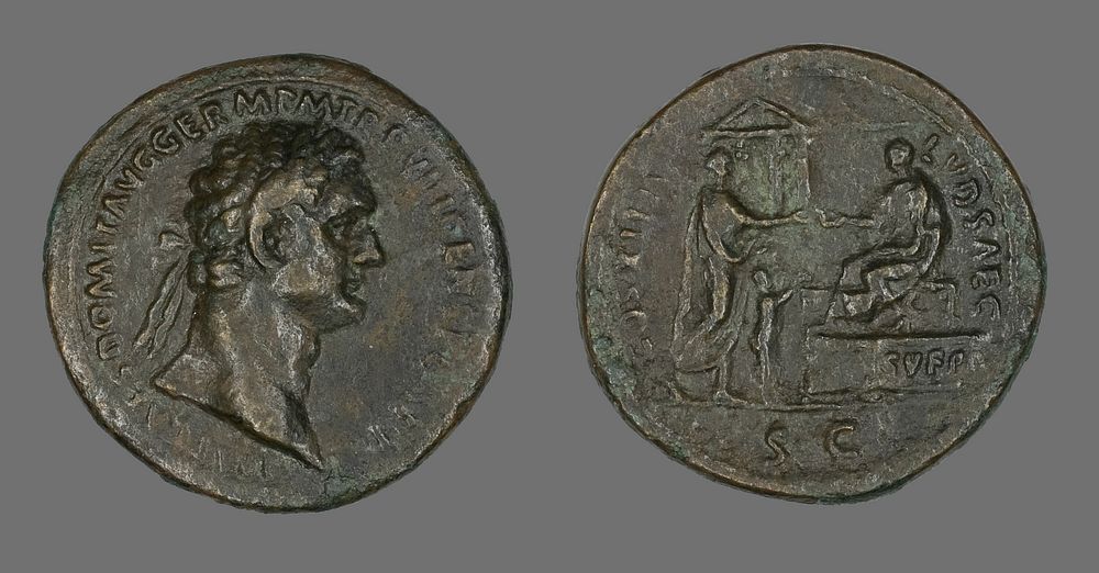Sestertius (Coin) Portraying Emperor Domitian by Ancient Roman