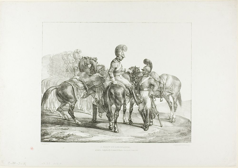 A Party of Life Guards, plate 5 from Various Subjects Drawn from Life on Stone by Jean Louis André Théodore Géricault