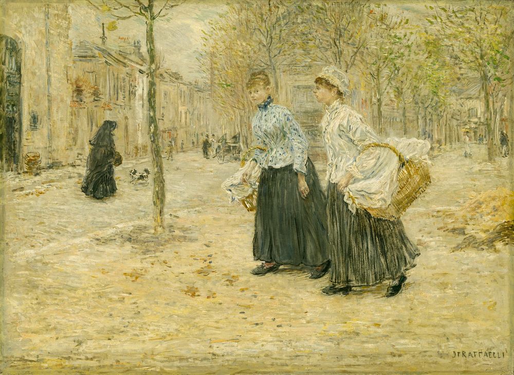Two Washerwomen Crossing a Small Park in Paris by Jean-François Rafaëlli