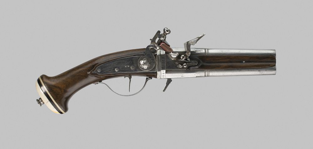 Double-Barrel Revolving Flintlock Pocket Pistol by Henri Suber