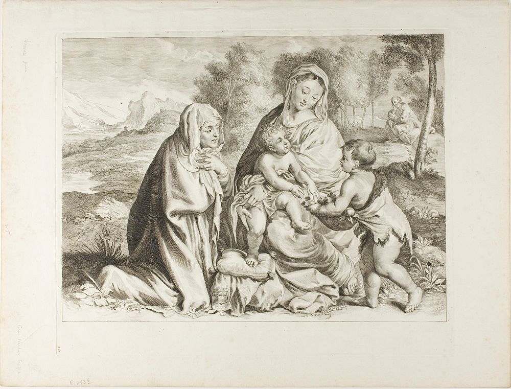 The Holy Family with Saint John the Baptist and Saint Elizabeth, from Cabinet Reynst by Cornelis Visscher