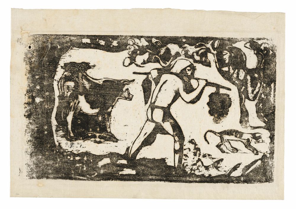 Tahitian Carrying Bananas, from the Suite of Late Wood-Block Prints by Paul Gauguin