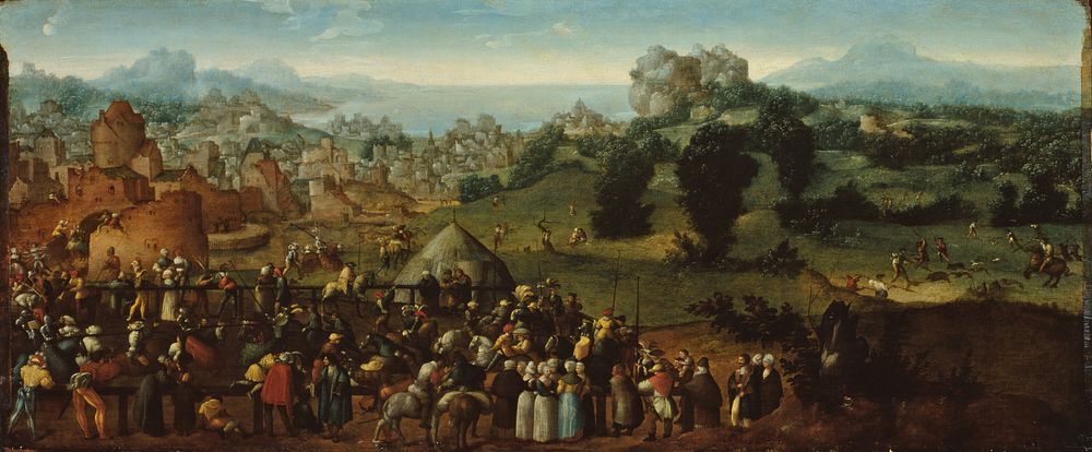 Landscape with Tournament and Hunters by Jan van Scorel