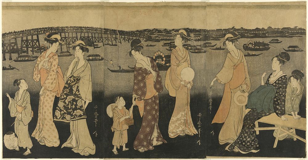 Women watching fireworks at Sumida River by Kitagawa Utamaro