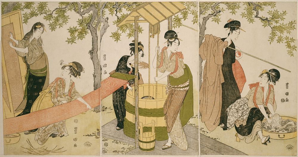 Doing the Laundry by the Well Curb (Idobata no sentaku to araihari) by Utagawa Toyokuni I