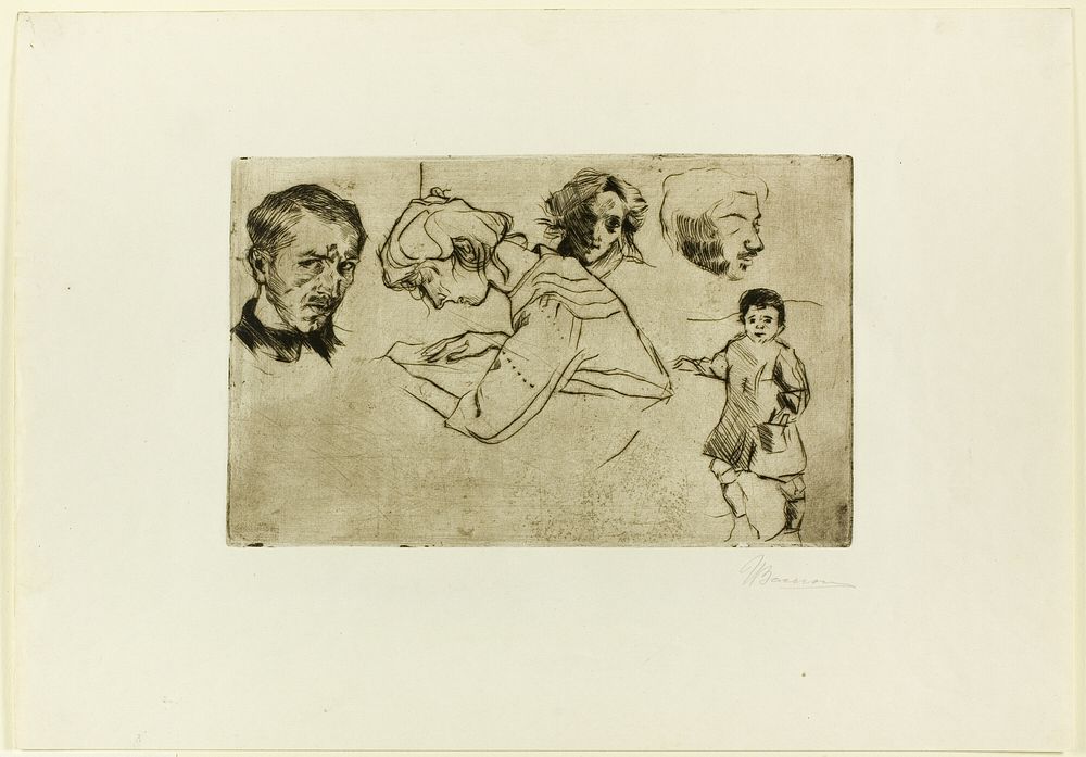 Sketches of Four Heads and a Child by Umberto Boccioni
