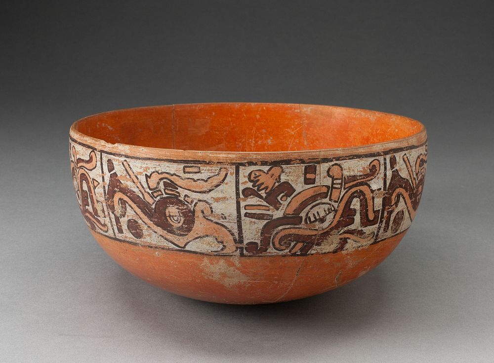 Polychrome Bowl Depicting Eight Abstract Motifs on Exterior by Cholula