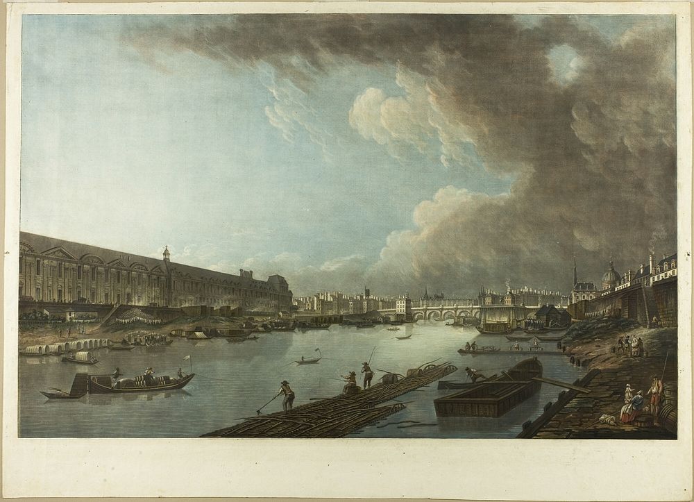 View of the Tuileries, the Louvre and the Pont Neuf by Charles Melchior Descourtis