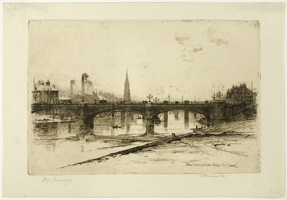 Albert, Railway, and Victoria Bridges, plate six from the Clyde Set by David Young Cameron