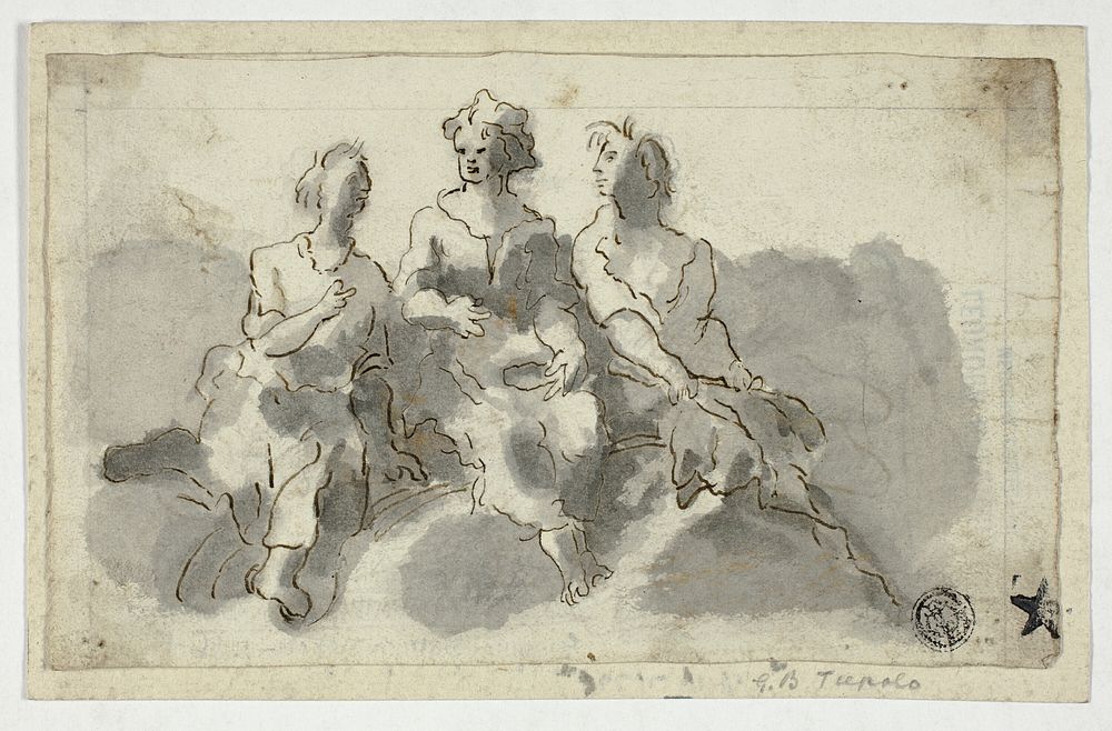 Three Seated Figures (recto); Seated Man in Profile (verso) by Unknown Italian