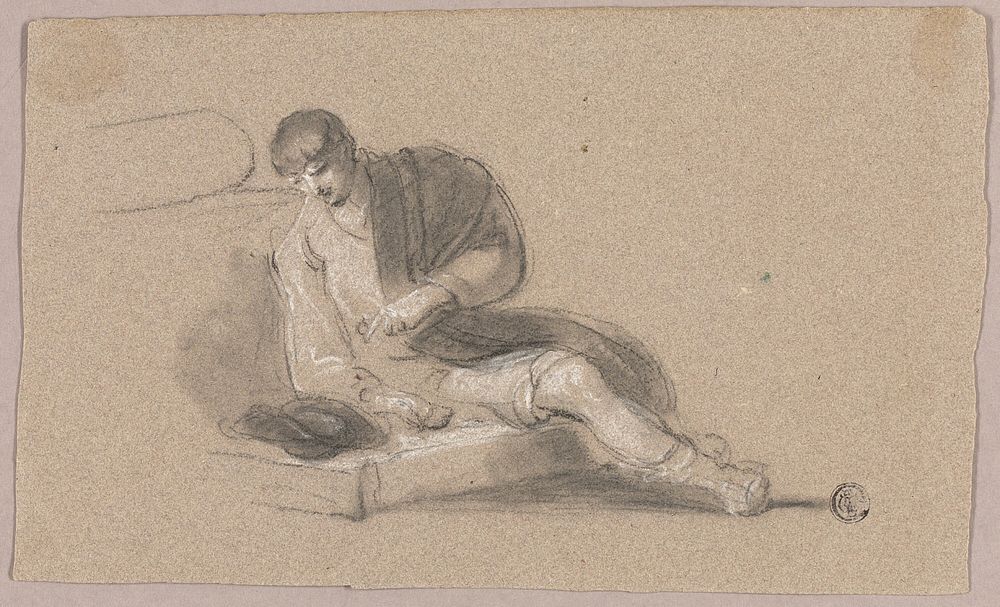 Seated Man Pointing Downwards (recto and verso) by Thomas Barker