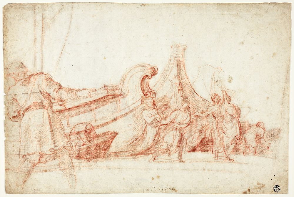 Dock Scene (recto); Two Sketches of Male Figures (verso) by Guillaume Courtois