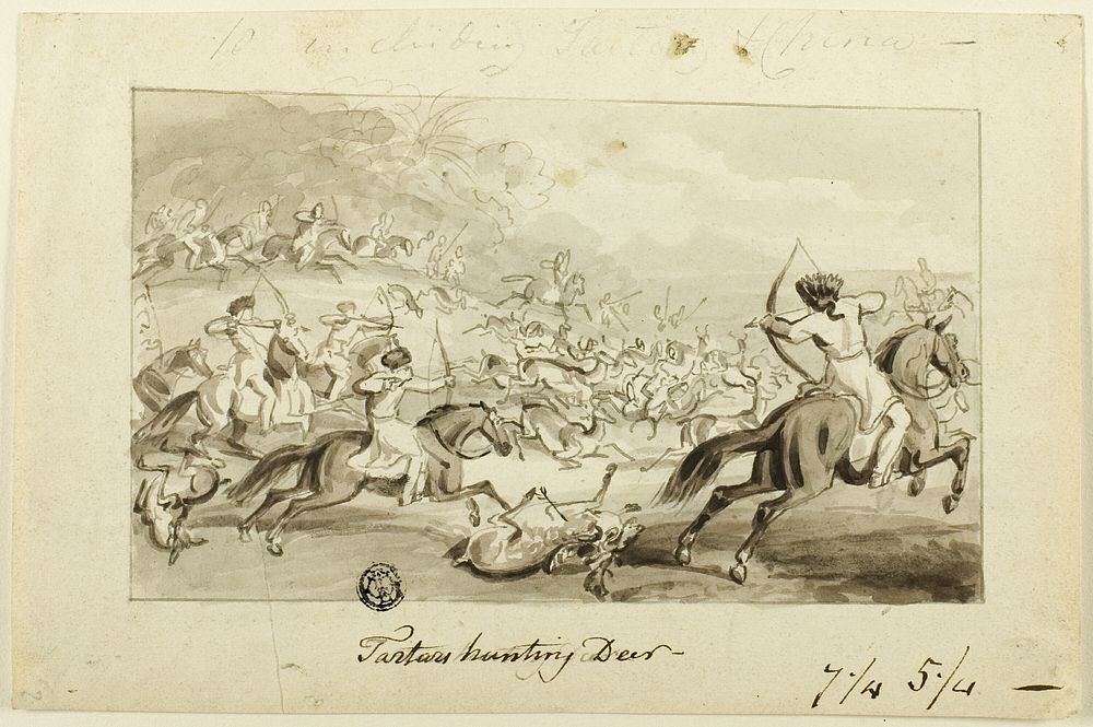 Tartars Hunting Deer (recto); Shell (verso) by Samuel Howett