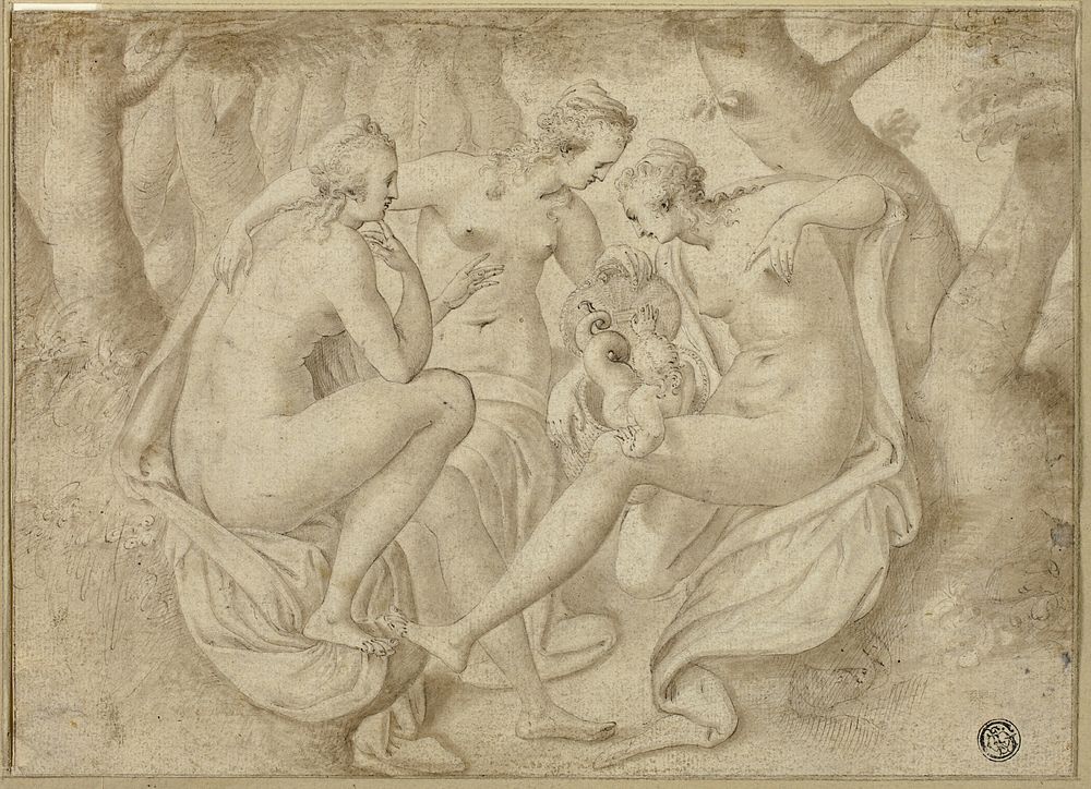 Cecrops' Daughters Uncover Erichthonius (recto); A Battle Scene (verso) by Anthonie van Montfoort Blocklandt