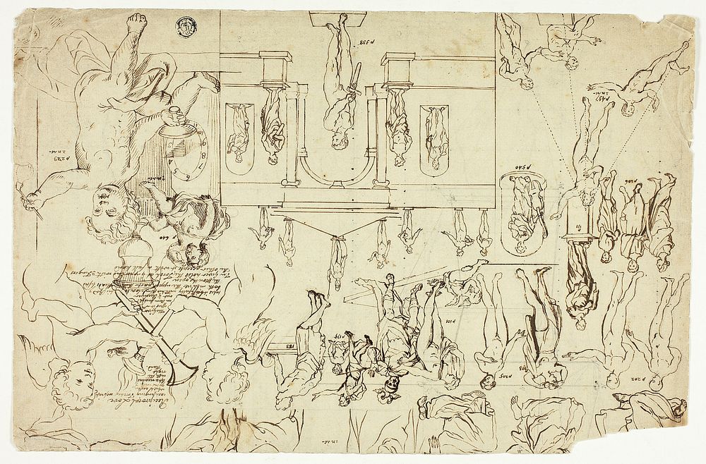 Copies after Illustrations of Statues and Paintings (recto); Measurements for a Man's Skeleton (verso) by Gerard de Lairesse