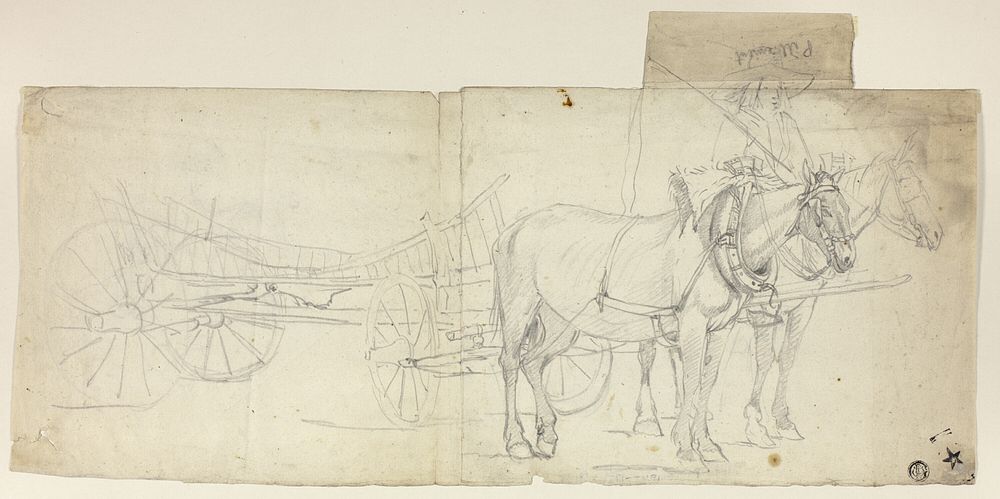 Two Horse Team with Driver, Pulling Carriage (recto); Sketches of Women Bending Over (verso) by David Teniers, the younger