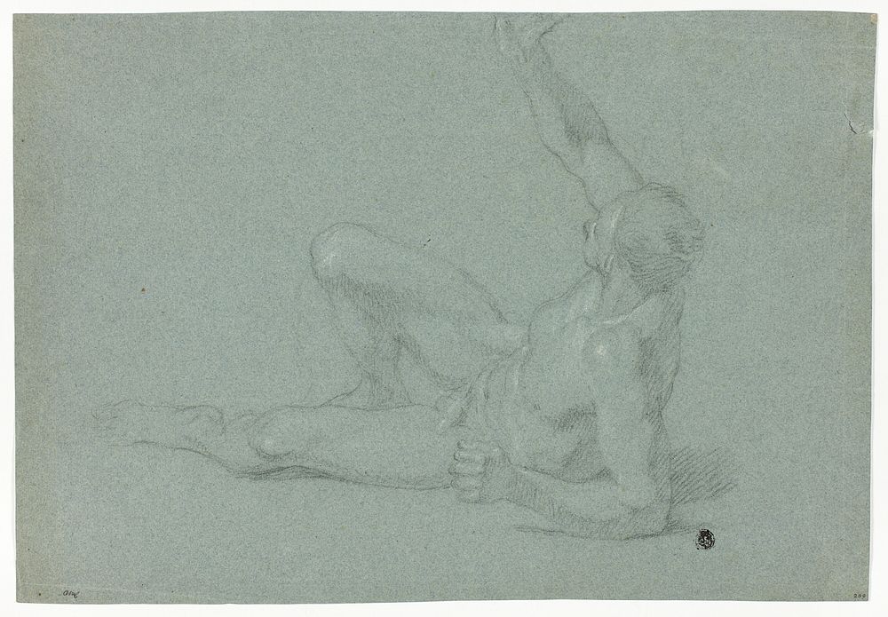 Academic Male Nude in Semi-Reclining Position (recto and verso) by Louis de Boullongne, the younger