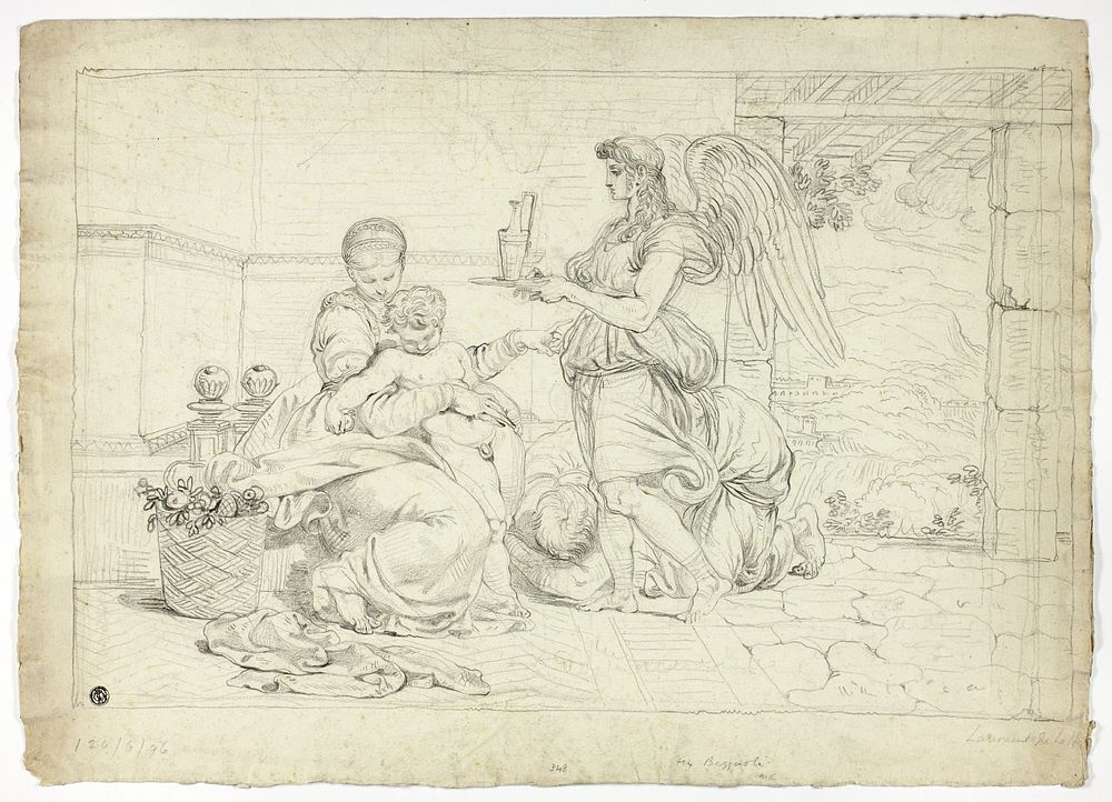 Holy Family with Angel Bearing Ewer (recto); Right Half of Sketch for Lunette (verso) by Louis Gauffier