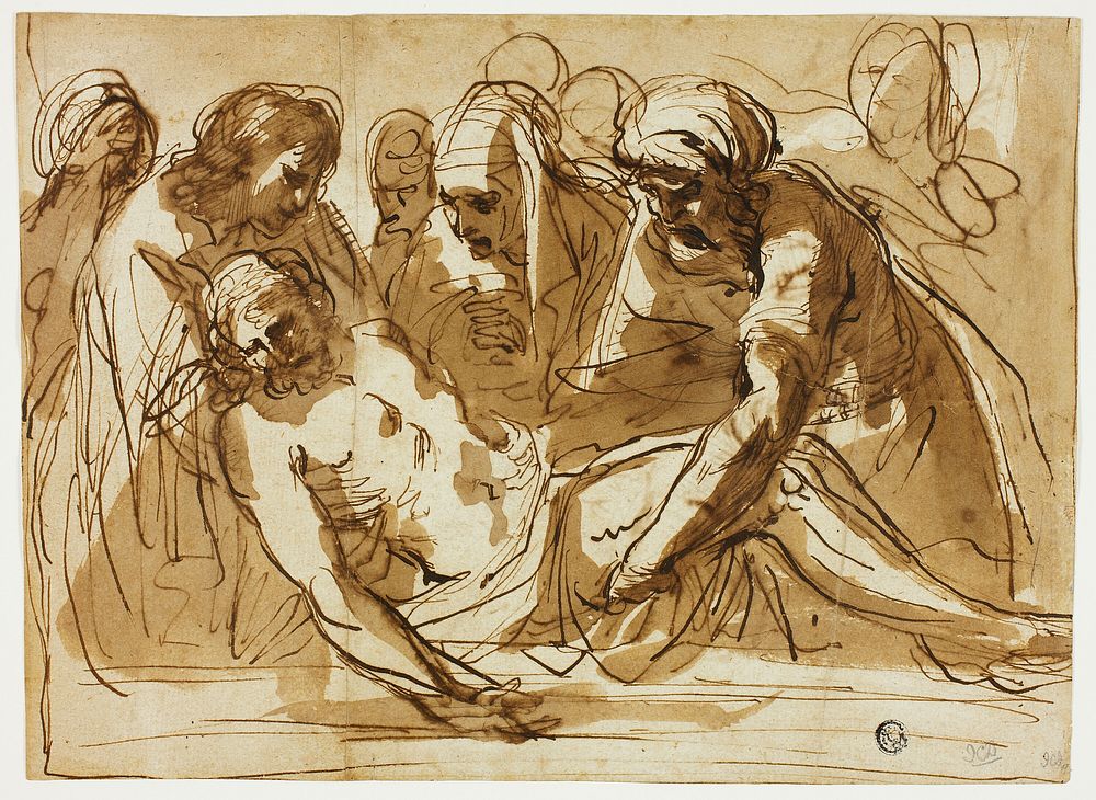 Entombment (recto); Virgin and Child with the Infant John the Baptist (verso) by Imitator of Guercino