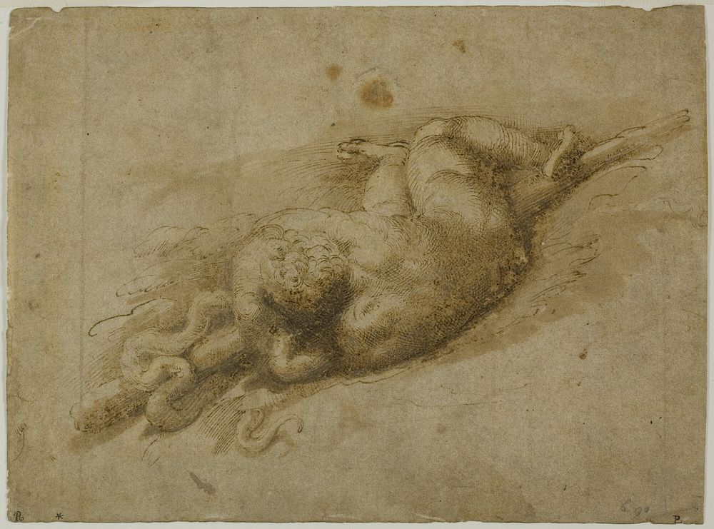 Infant Hercules (recto); Standing Putto with Hand to Chin (verso) by Follower of Parmigianino