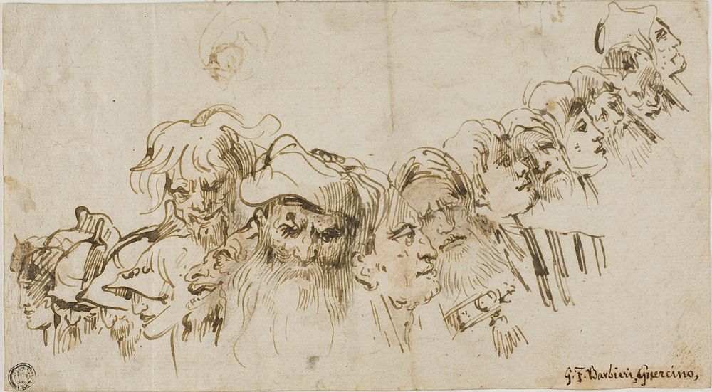 Sketches of Male Heads (recto); Queen and Page (verso) by Giovanni Domenico Tiepolo