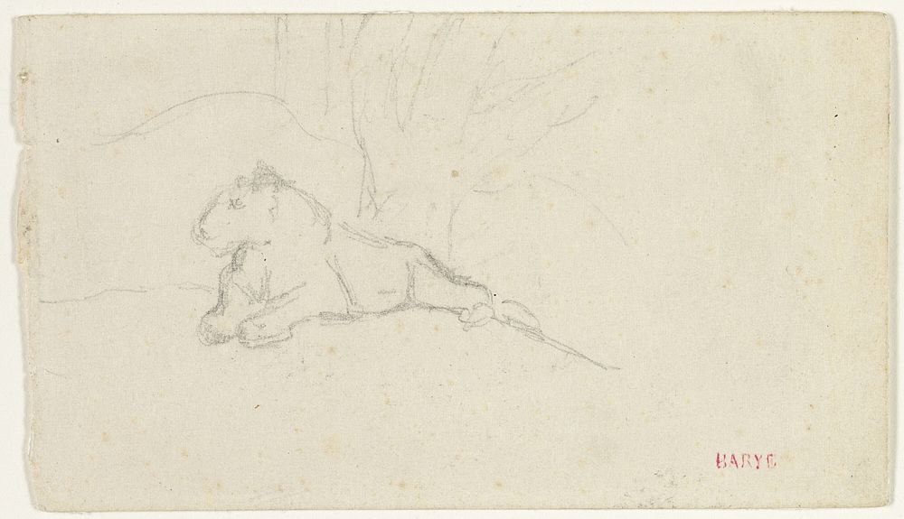 Lioness Lying near a Tree by Antoine Louis Barye