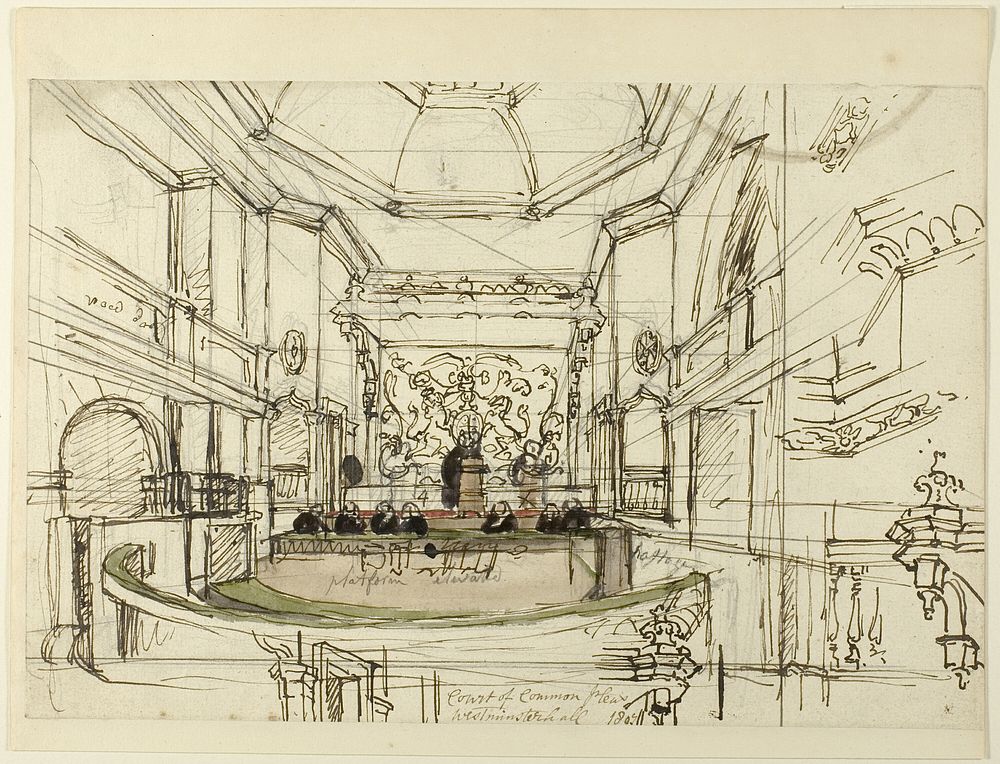 Study for Court of Common Pleas, Westminster Hall, from Microcosm of London by Augustus Charles Pugin